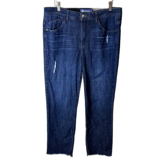 Democracy Blue Med-Dark Wash Mid-Rise Ab-Solution Raw Hem Cropped Jeans Size 14 - Picture 2 of 15